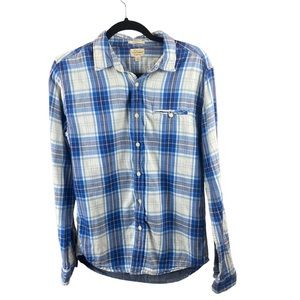 LUCKY BRAND Men’s Button Up Blue White Plaid Long Sleeves Shirt Size Small